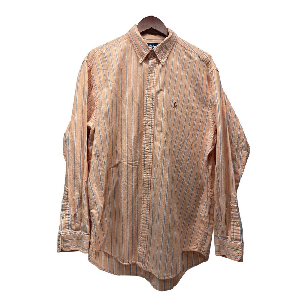 Ralph Lauren Men's XL Orange W/blue Strips Button Down Long Sleeve‎ Shirt